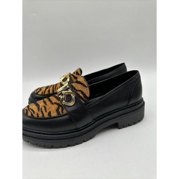 Michael Kors Women's Parker Leather and Tiger Printed Calf Hair Loafers 9.5M 11W - Picture 1 of 7